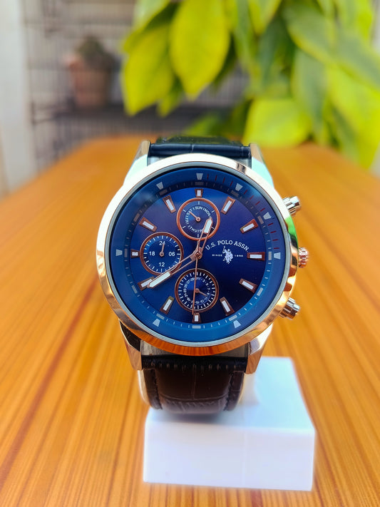U.S. POLO ASSN. Men’s Analog Watch Black Leather Strap