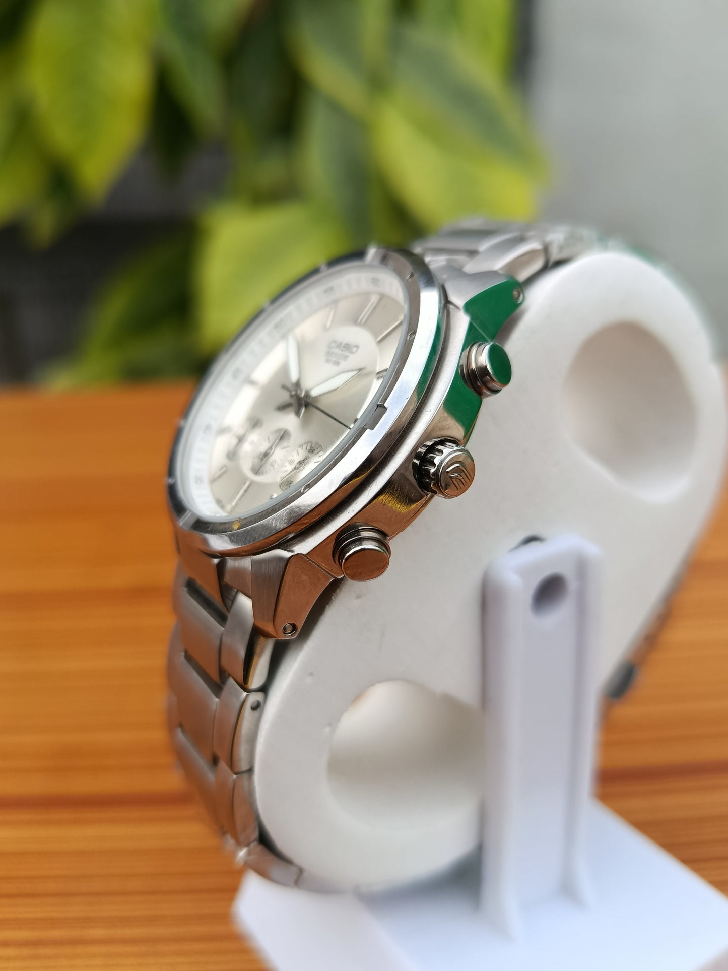 Casio BEM-504D-7A Beside Men’s Chronograph Watch | White Dial | Stainless Steel