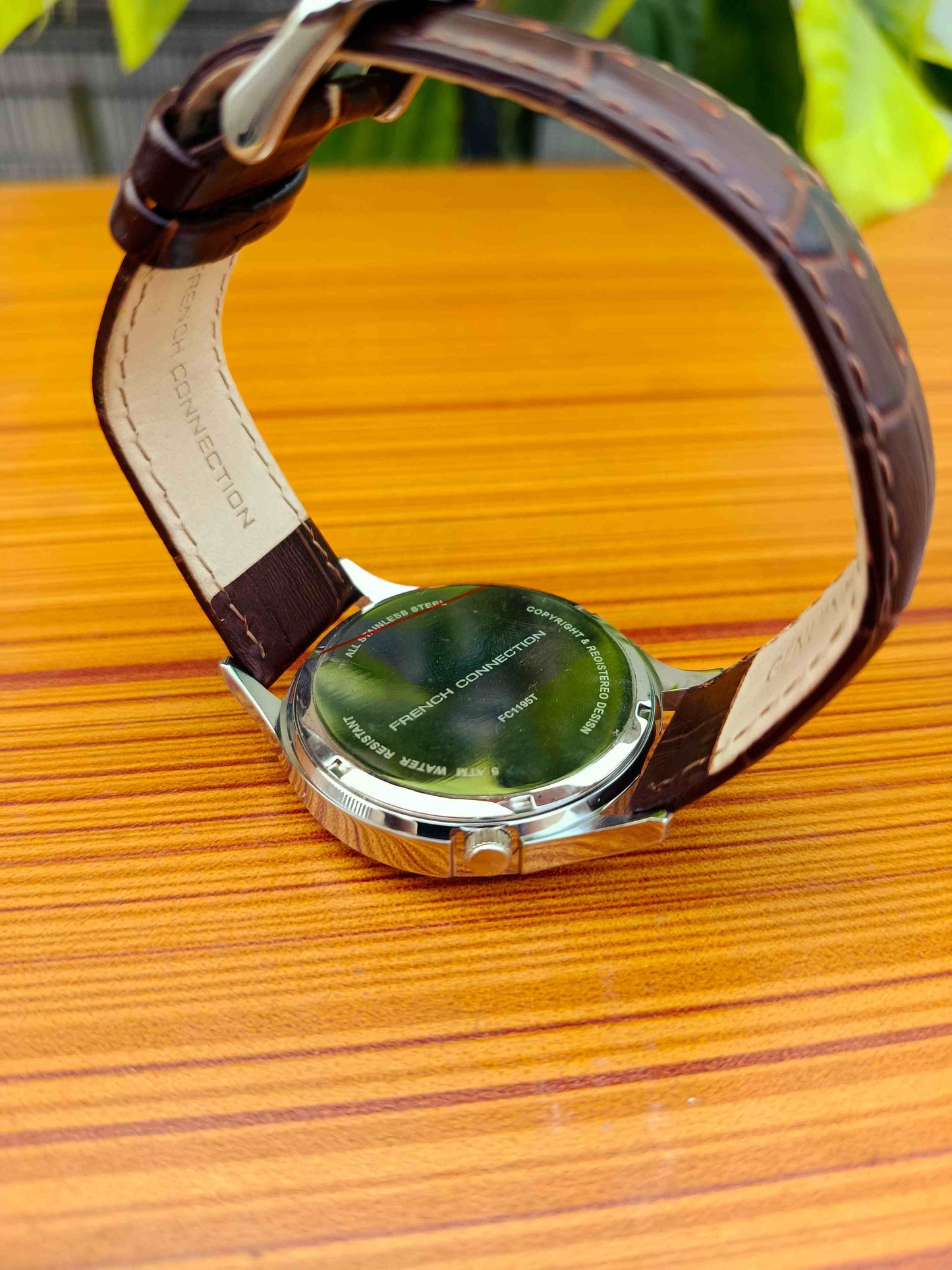 French Connection Men’s Classic Silver Dial Watch – Brown Croc-Embossed Leather Strap