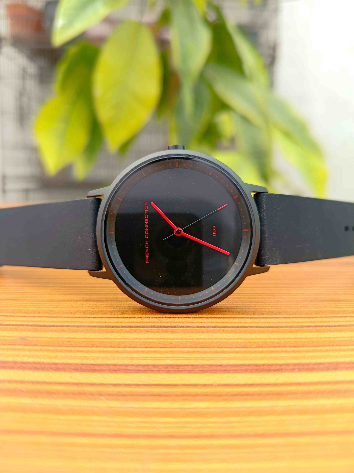 French Connection Men’s Matte Black Minimalist Watch – Red Accents & Silicone Strap (FCN001 Series)