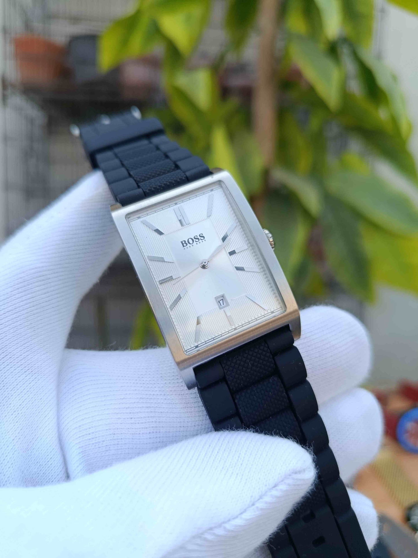 Hugo Boss Square Shape Dial Men's Watch Silicone Strap