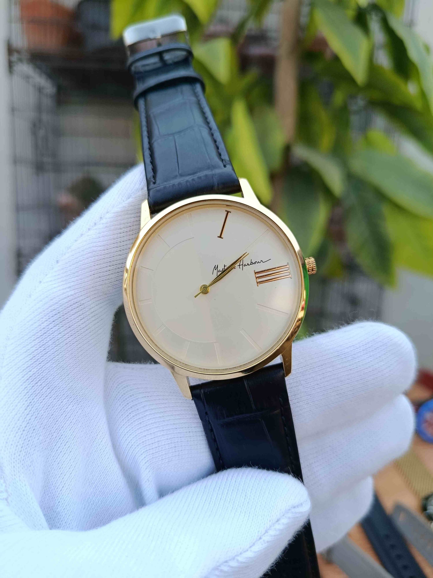 Mast & Harbour Men's Golden Case Leather Strap Watch