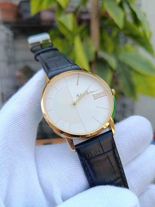 Mast & Harbour Men's Golden Case Leather Strap Watch