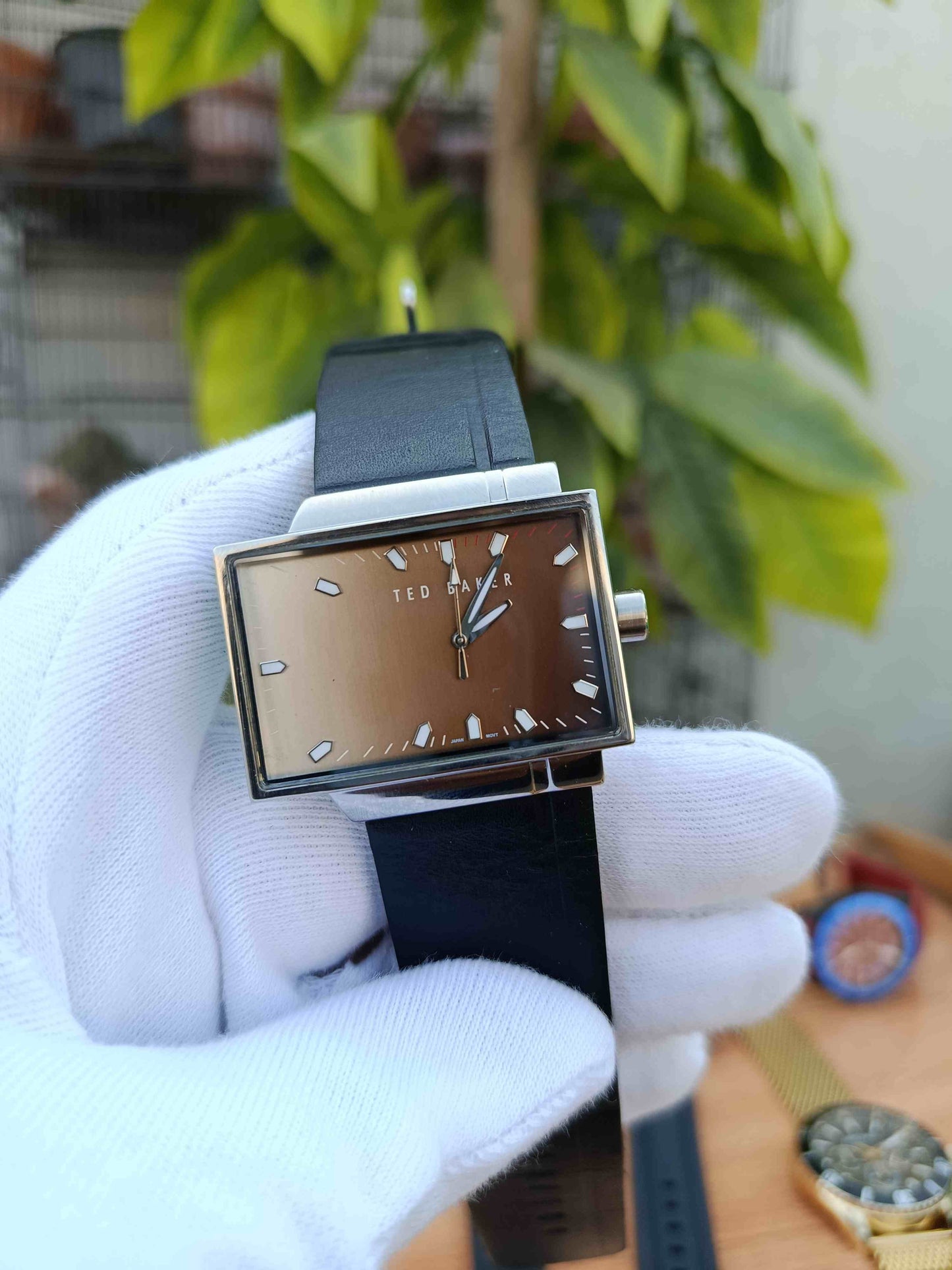 Rare Ted Baker Men's Long Wide Dial Men's Leather Strap Watch