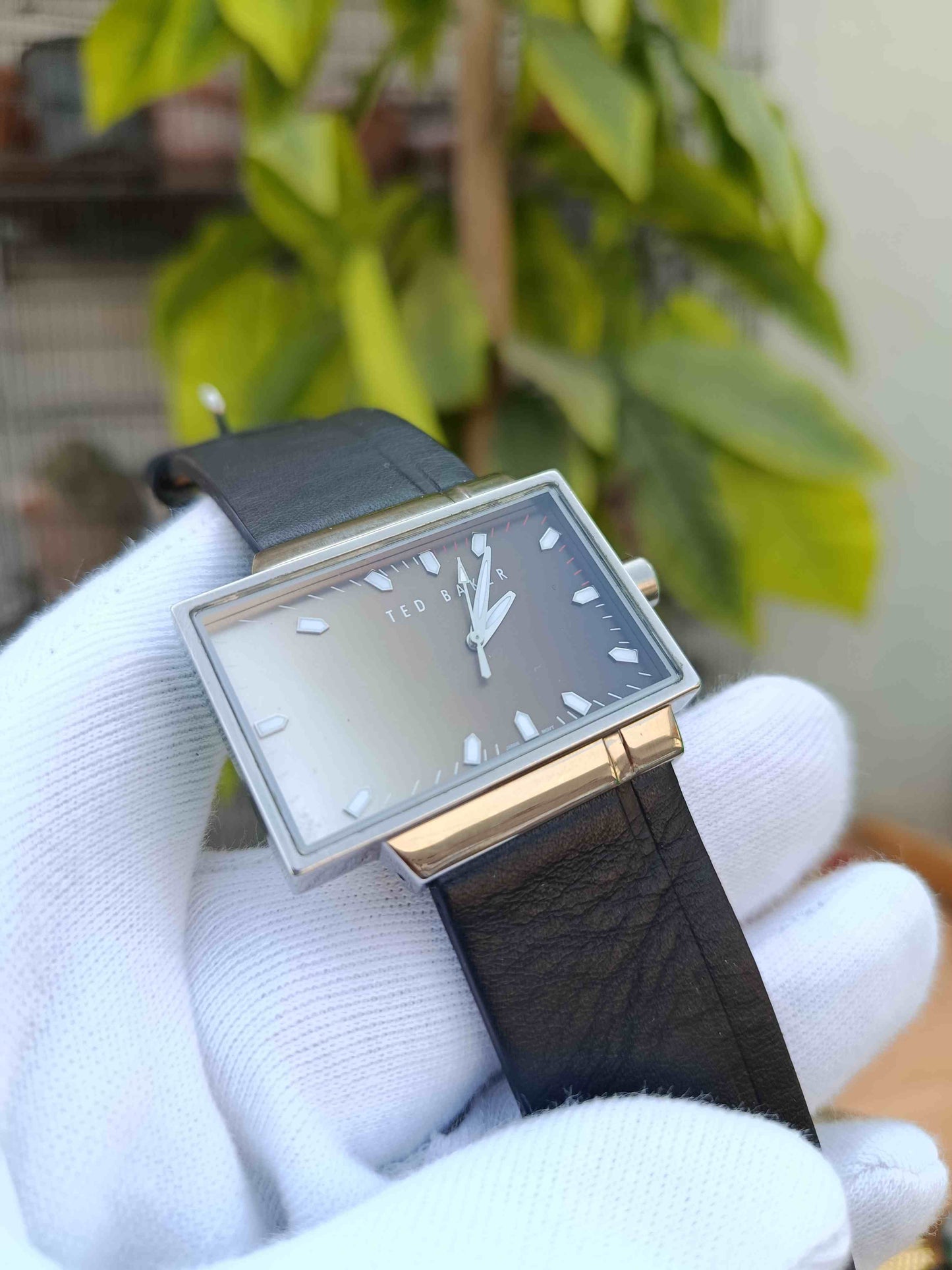 Rare Ted Baker Men's Long Wide Dial Men's Leather Strap Watch