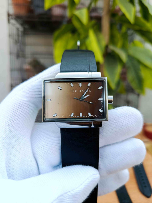 Rare Ted Baker Men's Long Wide Dial Men's Leather Strap Watch