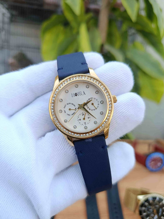 Horra Reina Series PB817FLW34 Women's Analog White Dial Watch | Elegant Stainless Steel / Leather Strap