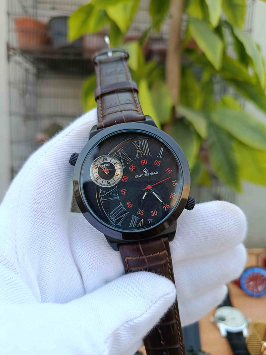 Men Black Analogue Watch 104C | Stylish Black Dial Stainless Steel Wrist Watch for Men