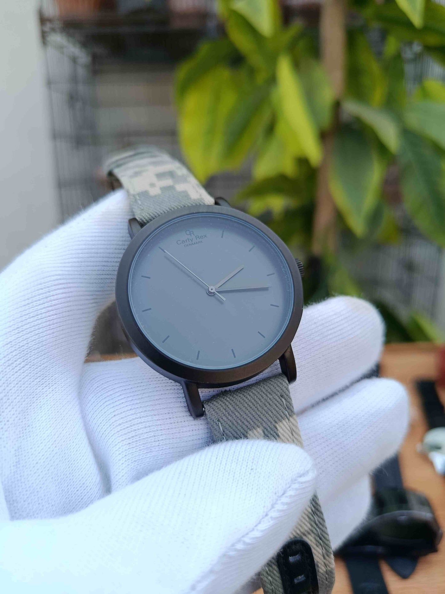 Carley Rex Men's Watch Black Case Stainless Steel with Camouflage Strap | Stylish Analog Wrist Watch