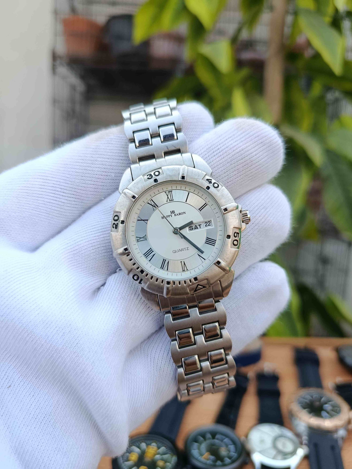 Happy Baron Men's Vintage Watch Day & Date 38mm Dial Stainless Steel Classic Wrist Watch