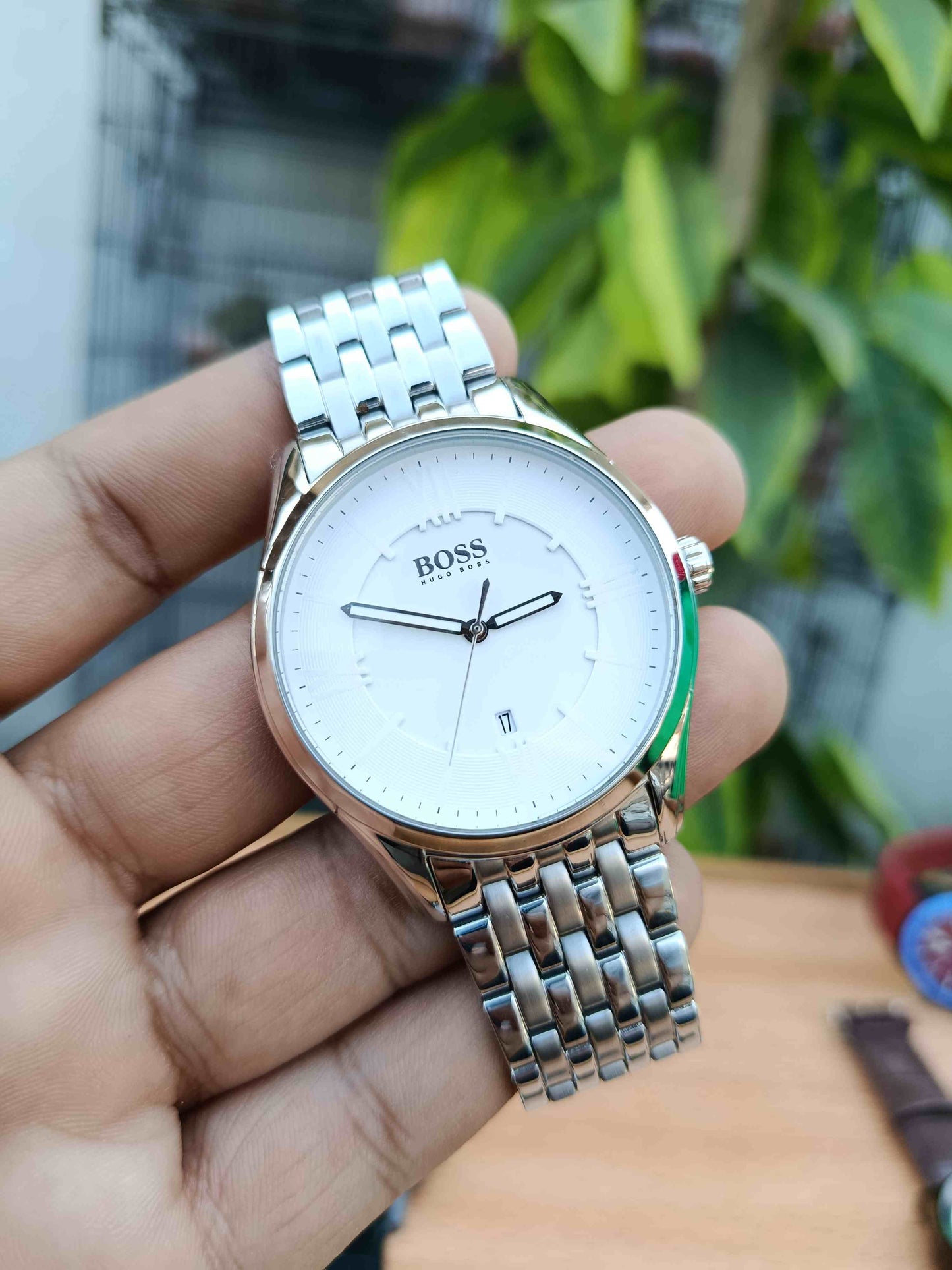 Hugo Boss White Dial Stainless Steel Bracelet Quartz Men's Watch Used