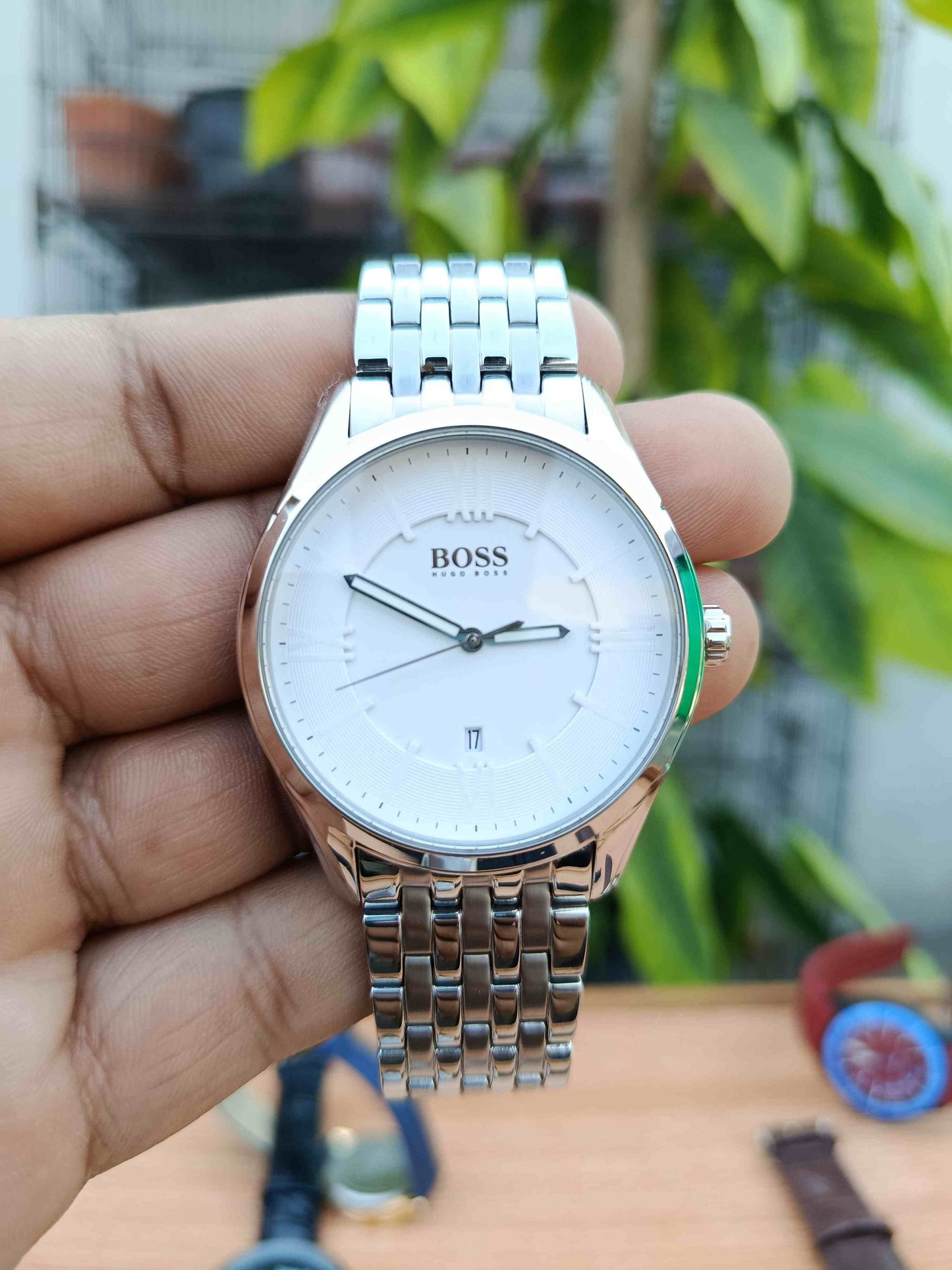 Hugo Boss White Dial Stainless Steel Bracelet Quartz Men's Watch Used