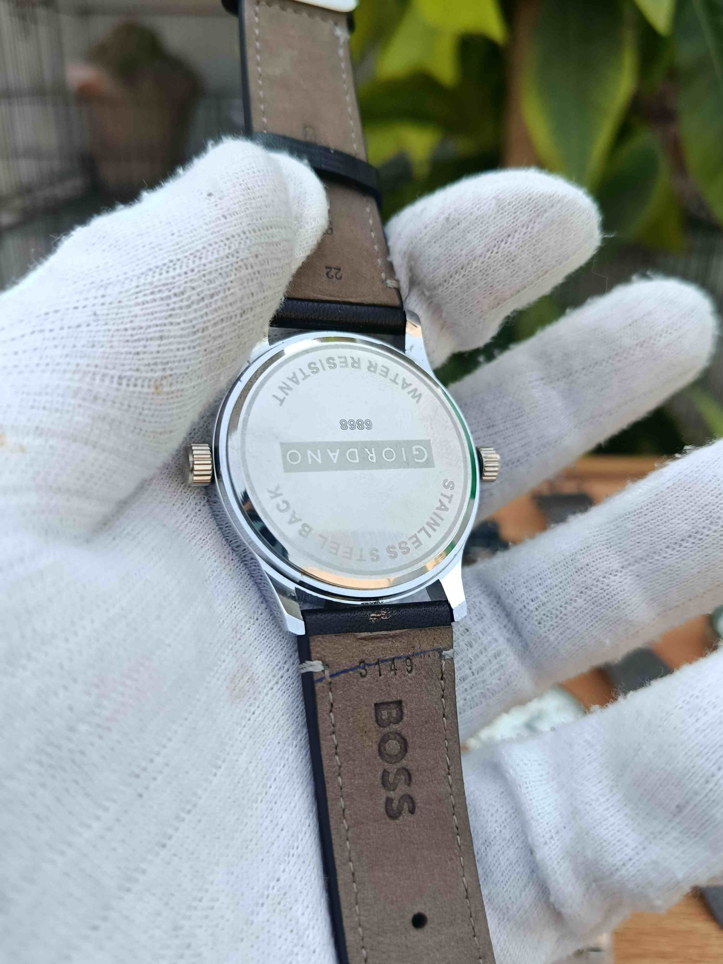 Giordano Dual Time Black Leather Strap Men's Watch Stainless Steel Case