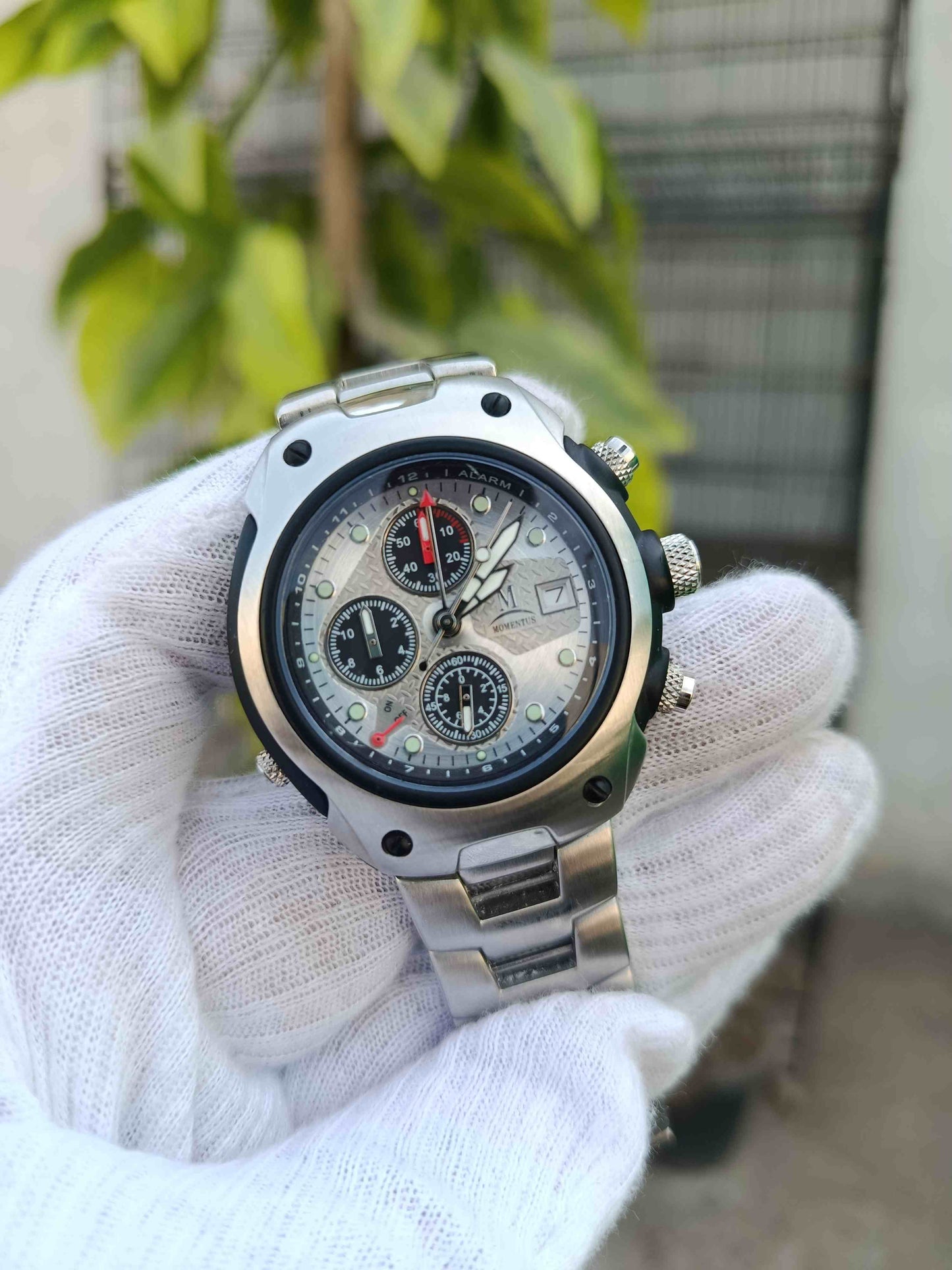 Momentus Men's Performance Chronograph – Silver & Black Industrial Style