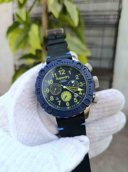 Superdry Scuba Multi-Function Sport Watch - Navy Blue Bezel & Japan Movement