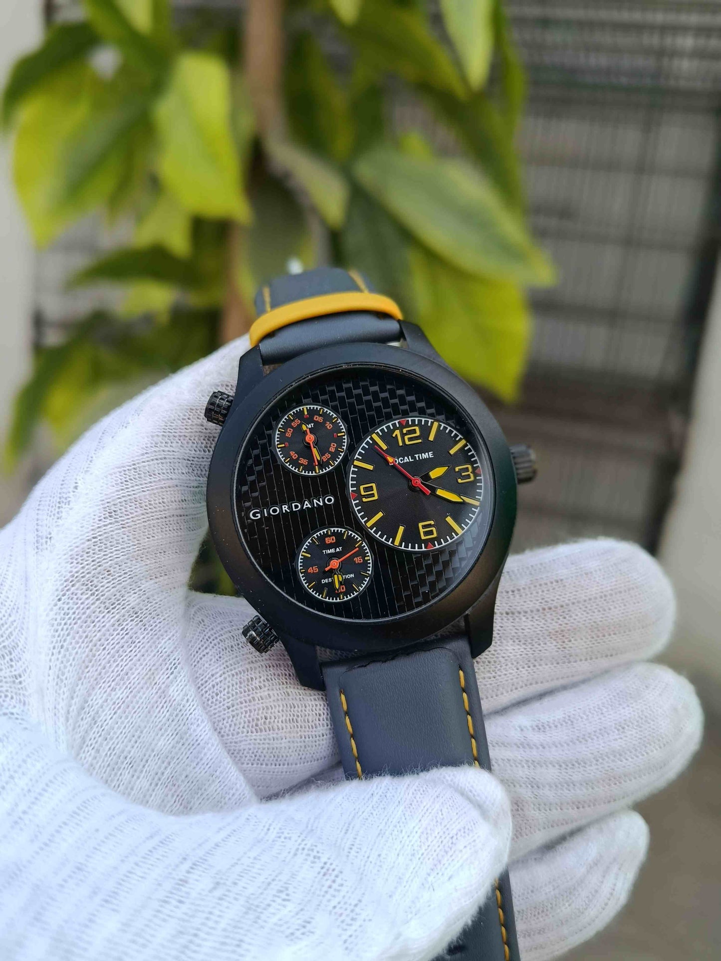 Giordano Dual-Time Carbon Fiber Edition – Matte Black & Yellow