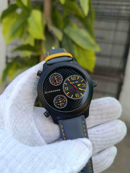 Giordano Dual-Time Carbon Fiber Edition – Matte Black & Yellow