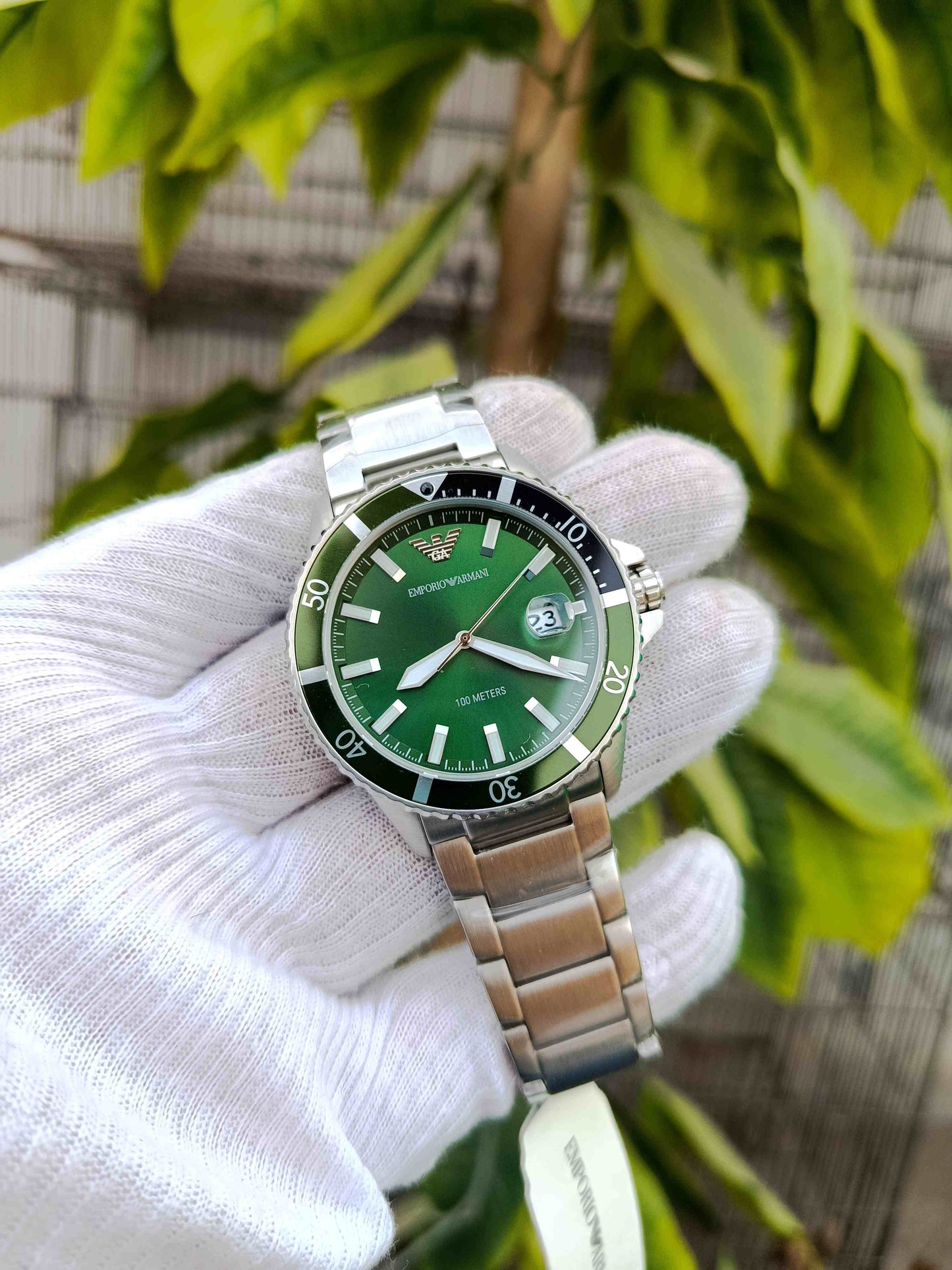 Emporio Armani AR11338 Men’s Quartz Watch – Green Dial 42mm Stainless Steel Luxury Timepiece