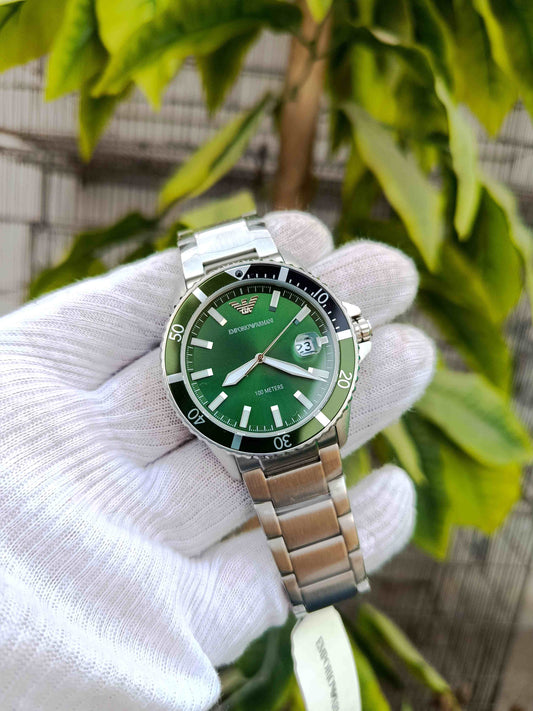 Emporio Armani AR11338 Men’s Quartz Watch – Green Dial 42mm Stainless Steel Luxury Timepiece