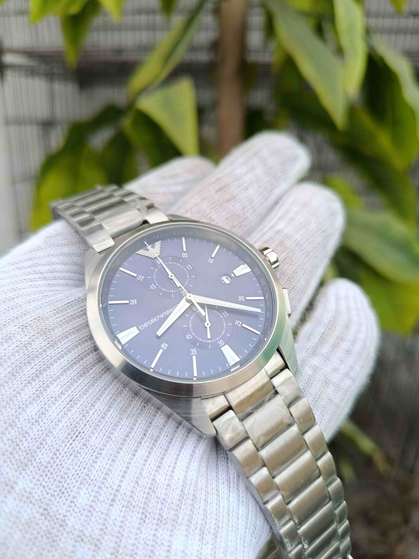 Emporio Armani Claudio Silver Stainless Steel Blue Dial Chronograph (AR11541)