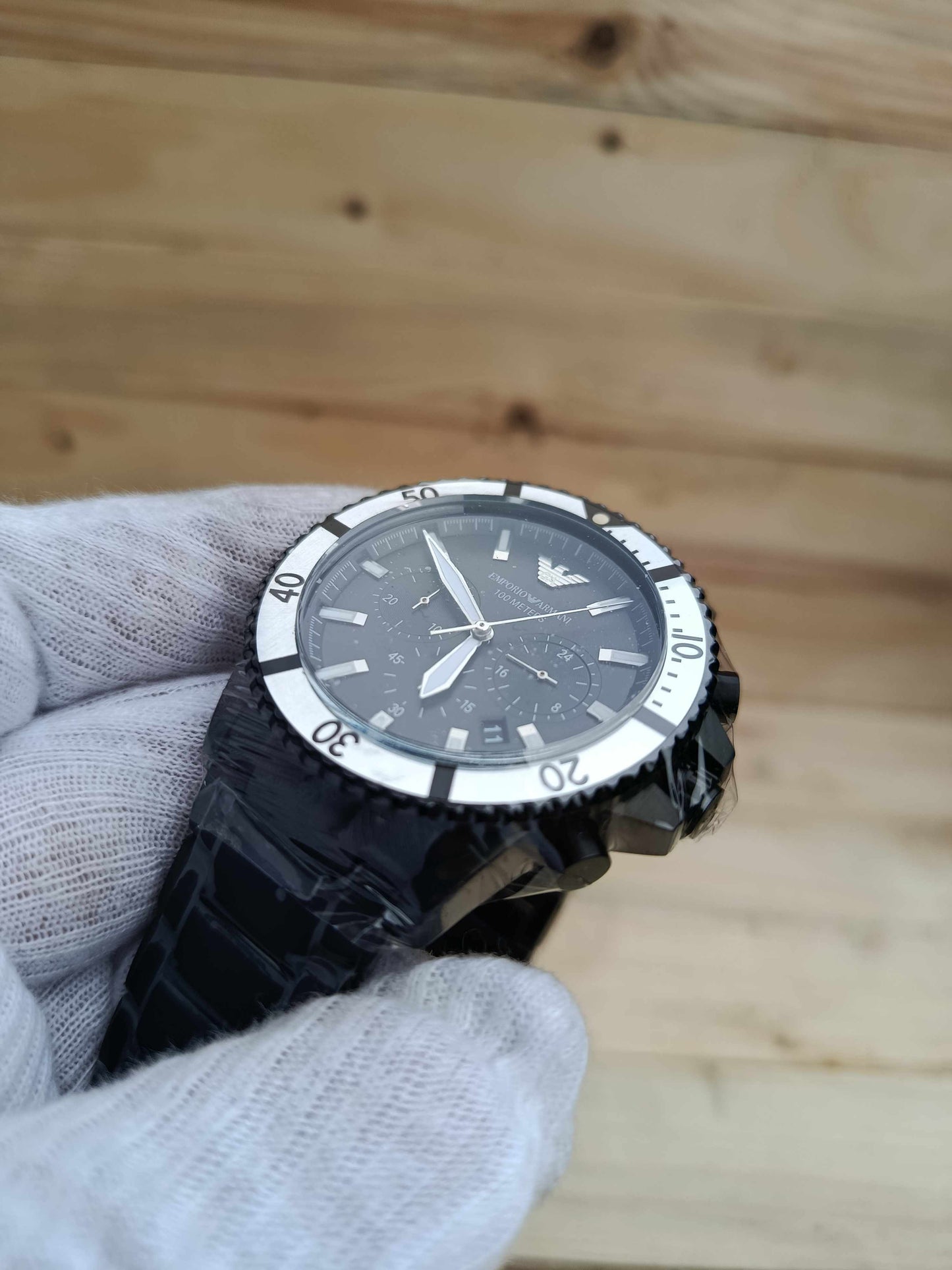 Emporio Armani Diver Chronograph Quartz Men's Stainless Steel Watch AR80050 – Black Dial