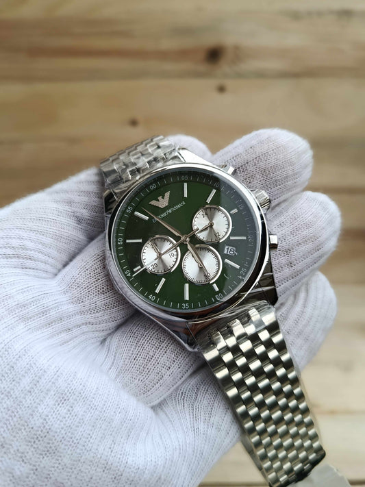 Emporio Armani Antonio Chronograph Green Dial Stainless Steel Watch for Men – AR11581