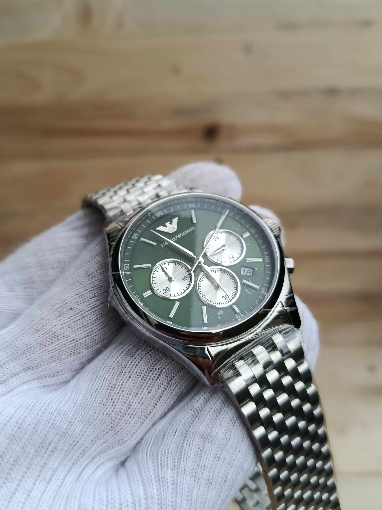 Emporio Armani Antonio Chronograph Green Dial Stainless Steel Watch for Men – AR11581