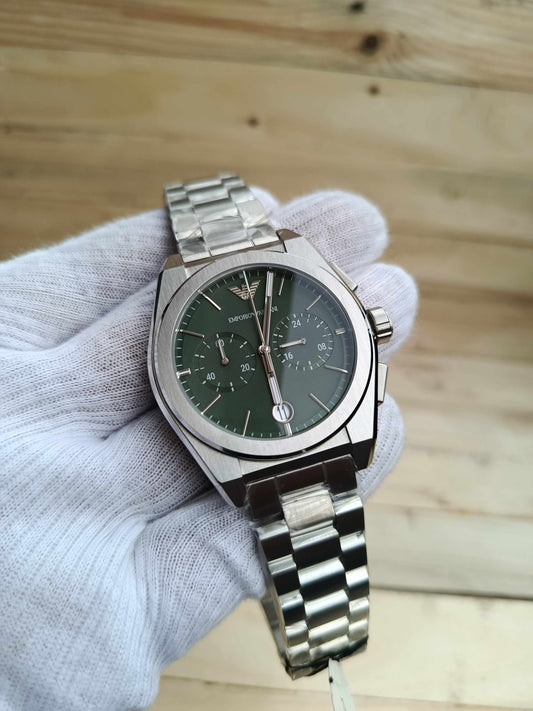 Emporio Armani Federico Chronograph Green Dial Stainless Steel Watch for Men – AR11640