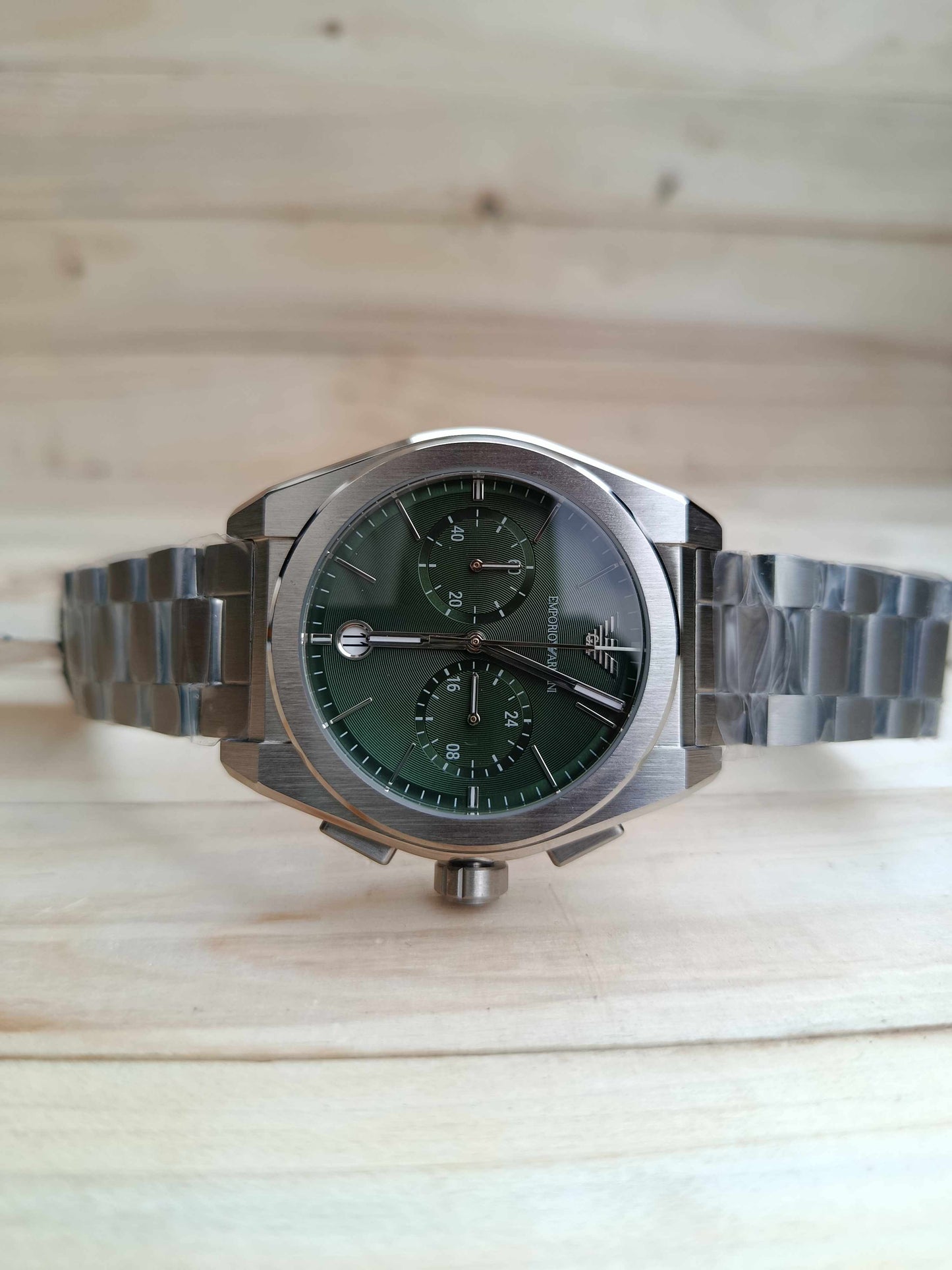 Emporio Armani Federico Chronograph Green Dial Stainless Steel Watch for Men – AR11640