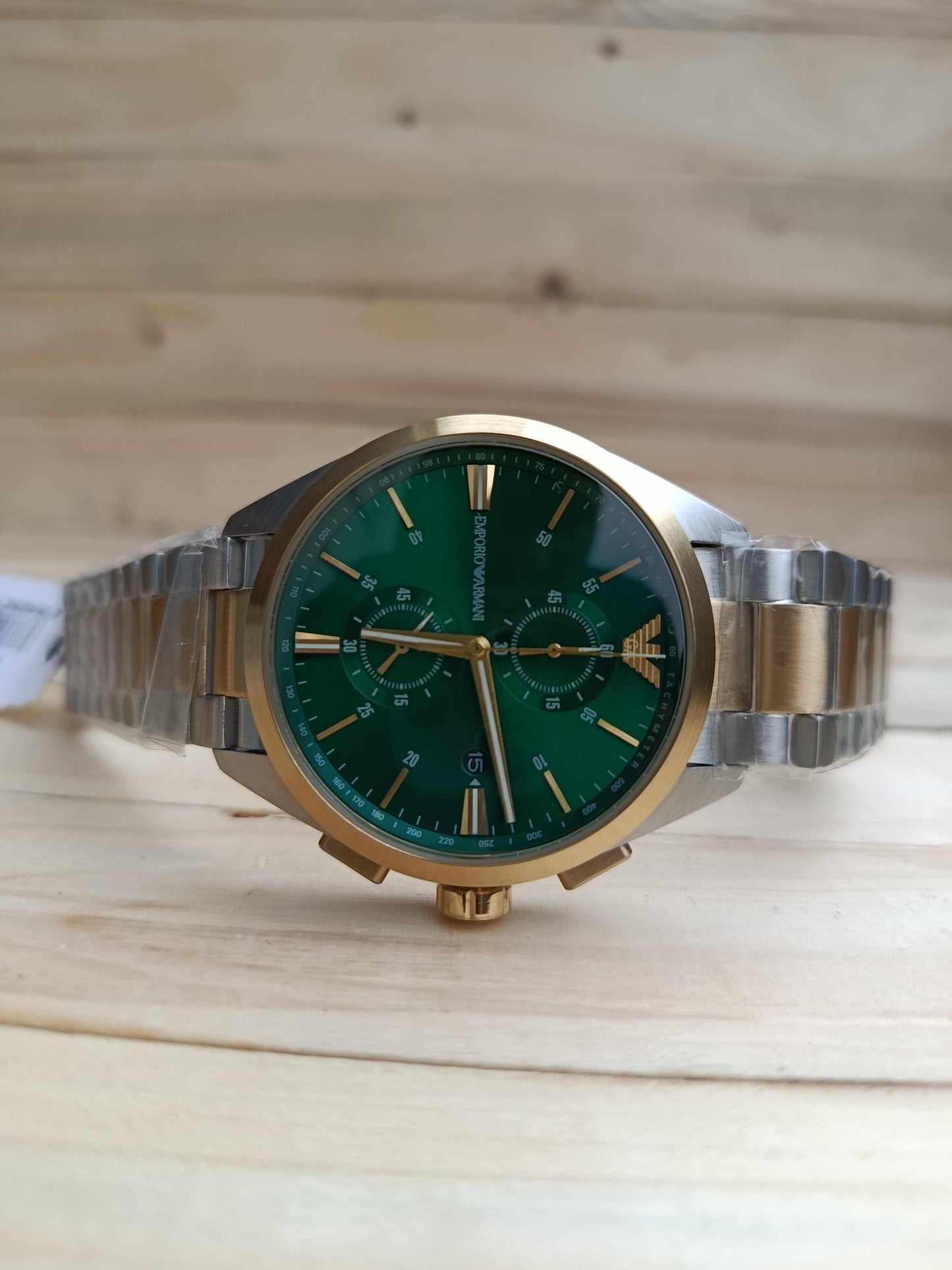 Emporio Armani AR11511 Claudio Two-Tone Stainless Steel Green Dial Chronograph Watch for Men