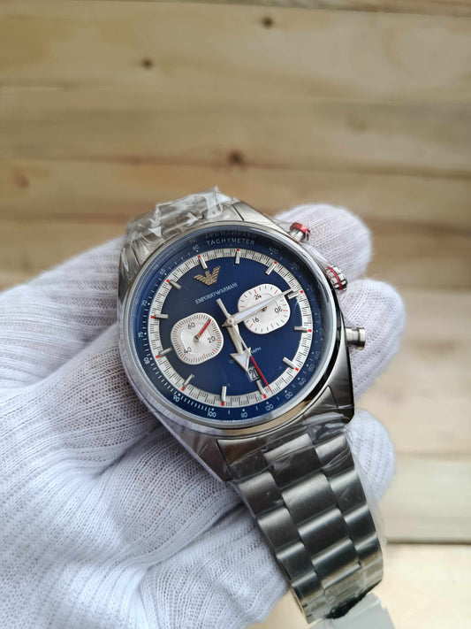 Emporio Armani AR11676 Racer Chronograph Blue Dial Stainless Steel Watch for Men
