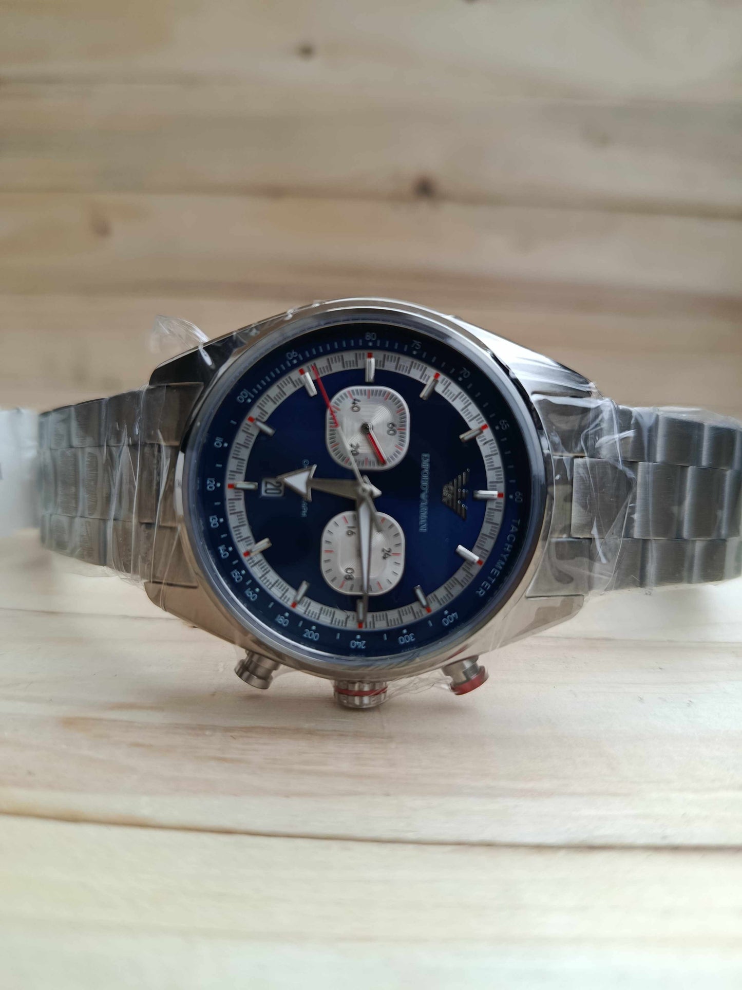Emporio Armani AR11676 Racer Chronograph Blue Dial Stainless Steel Watch for Men