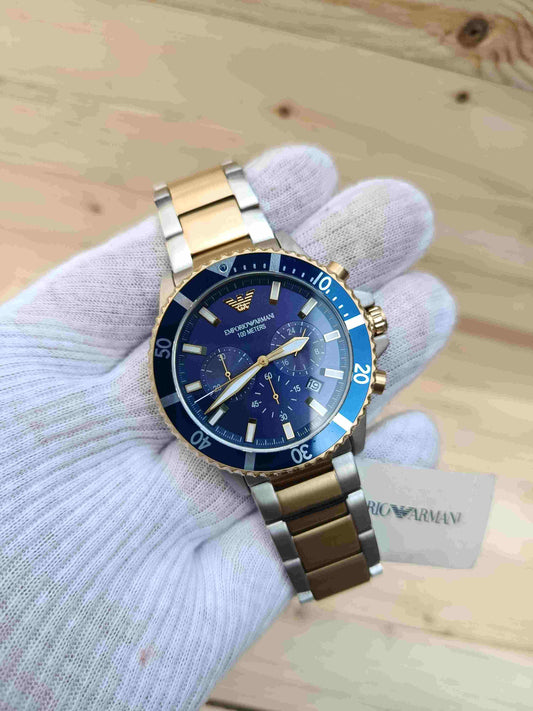 Emporio Armani AR11362 Men’s Chronograph Watch | Blue Dial | Stainless Steel Bracelet | 43mm