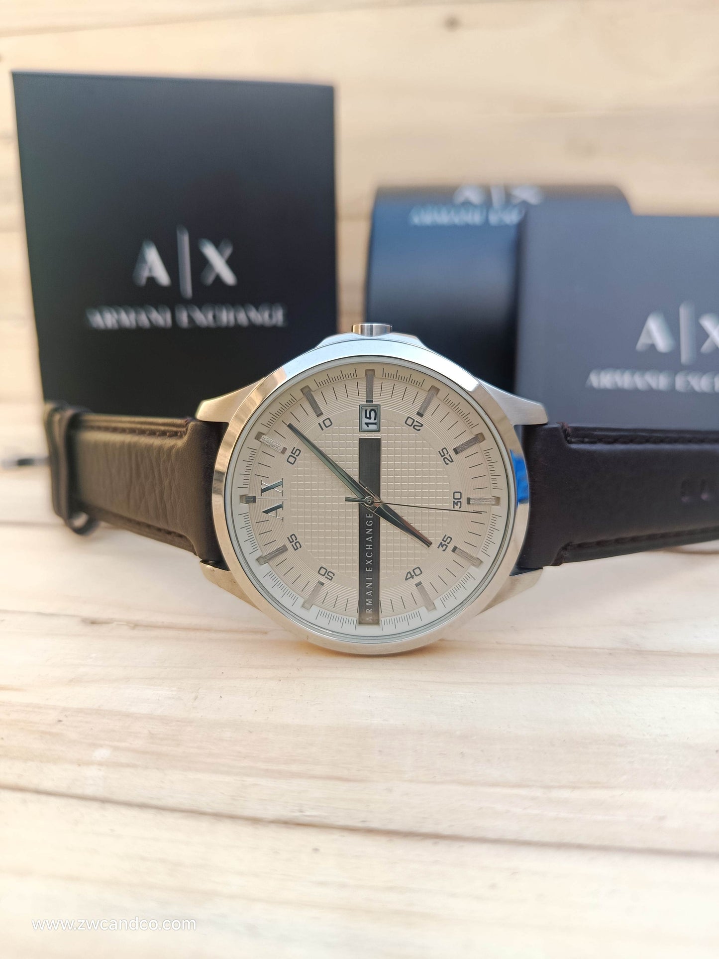 Armani Exchange Men’s Quartz Watch AX2100 – White Dial, Leather Strap, 46mm