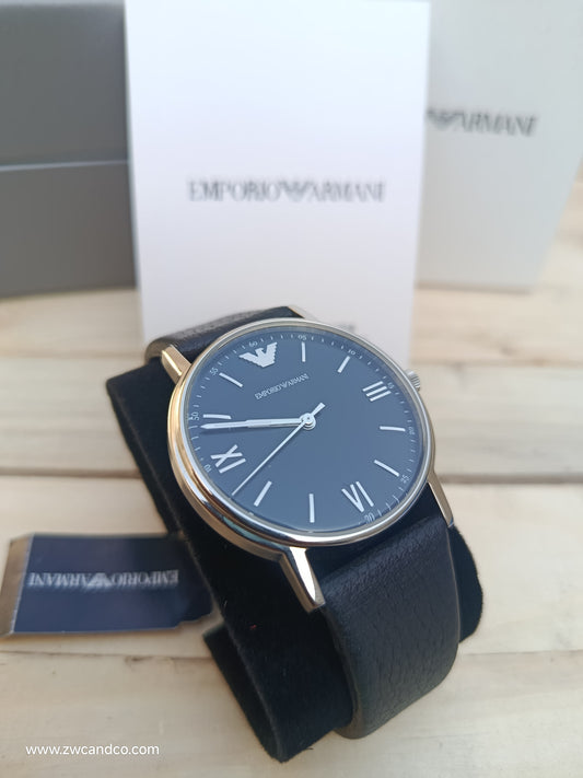 Emporio Armani Kappa Men’s Quartz Black Dial Black Leather Strap Watch – AR11013