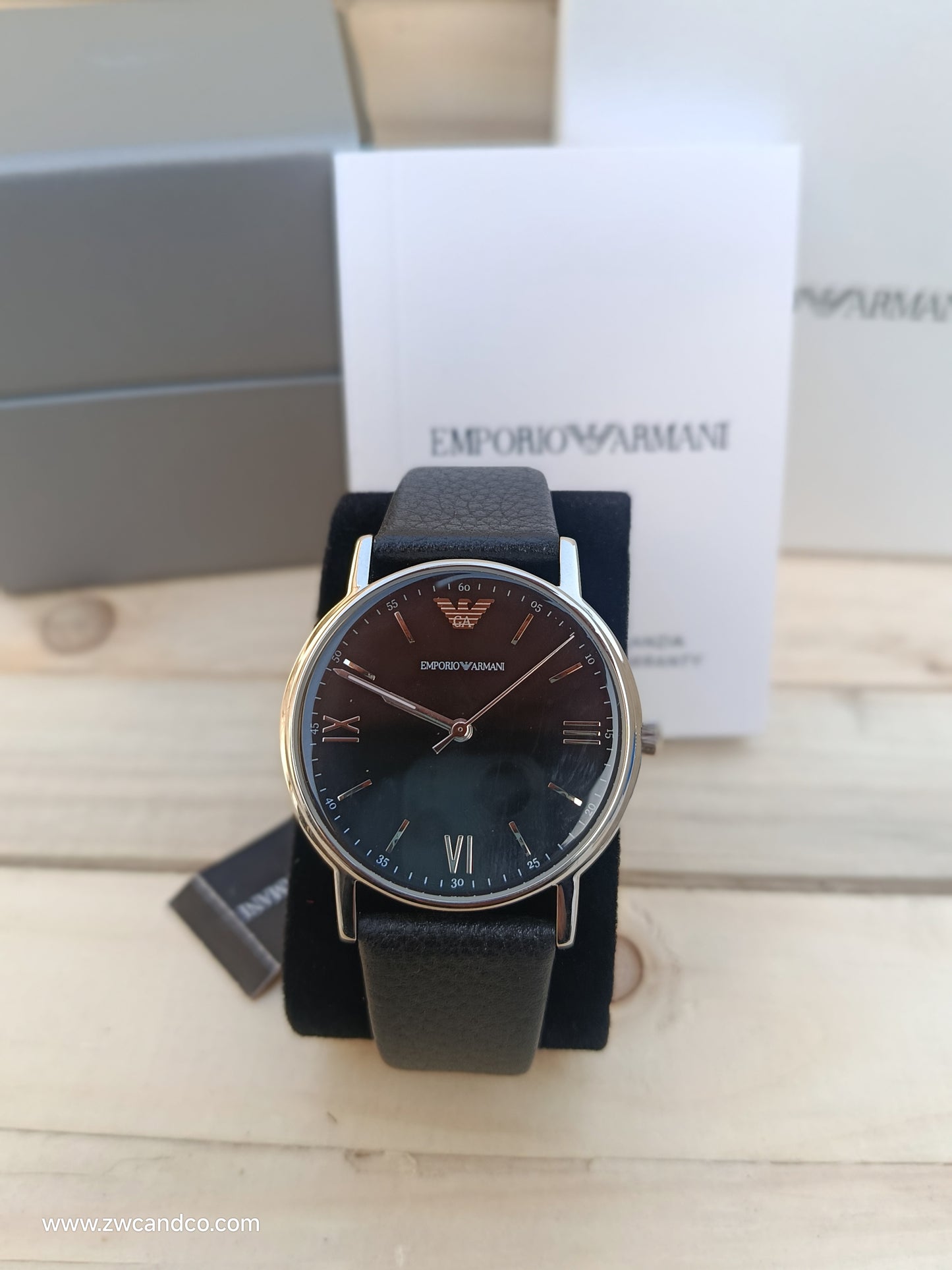 Emporio Armani Kappa Men’s Quartz Black Dial Black Leather Strap Watch – AR11013