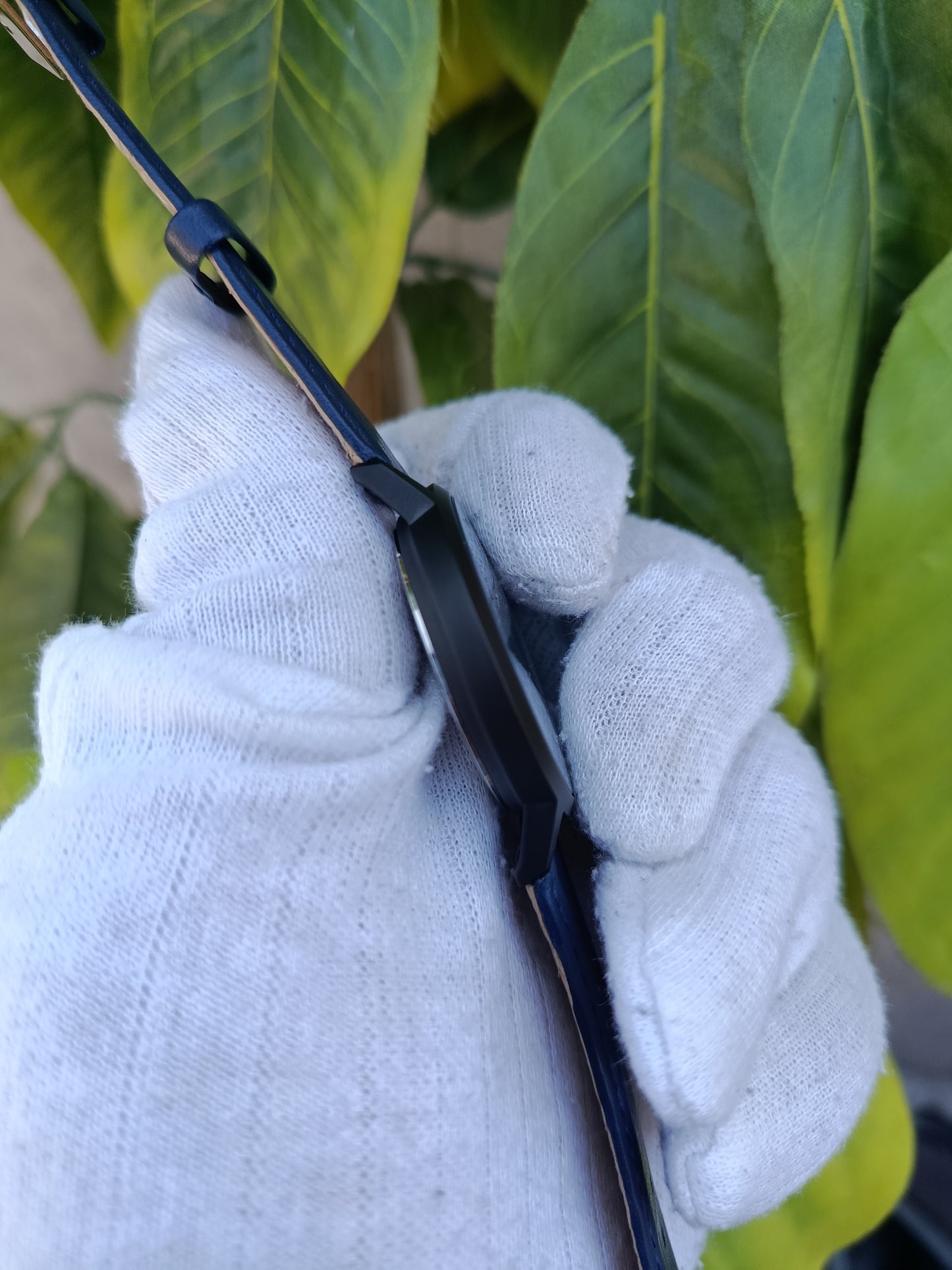 French Connection Men's Minimalist Watch – Black PVD Case, Navy Blue Leather Strap, Black Dial & Curved Retrograde Date Display