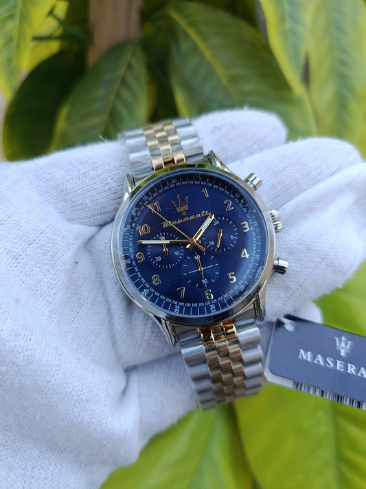 Maserati Men's Chronograph Watch – Two-Tone Bracelet, Navy Blue Dial