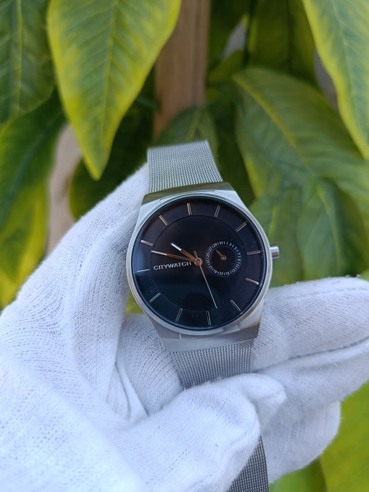 CityWatch Men's Minimalist Watch – Silver Mesh Bracelet