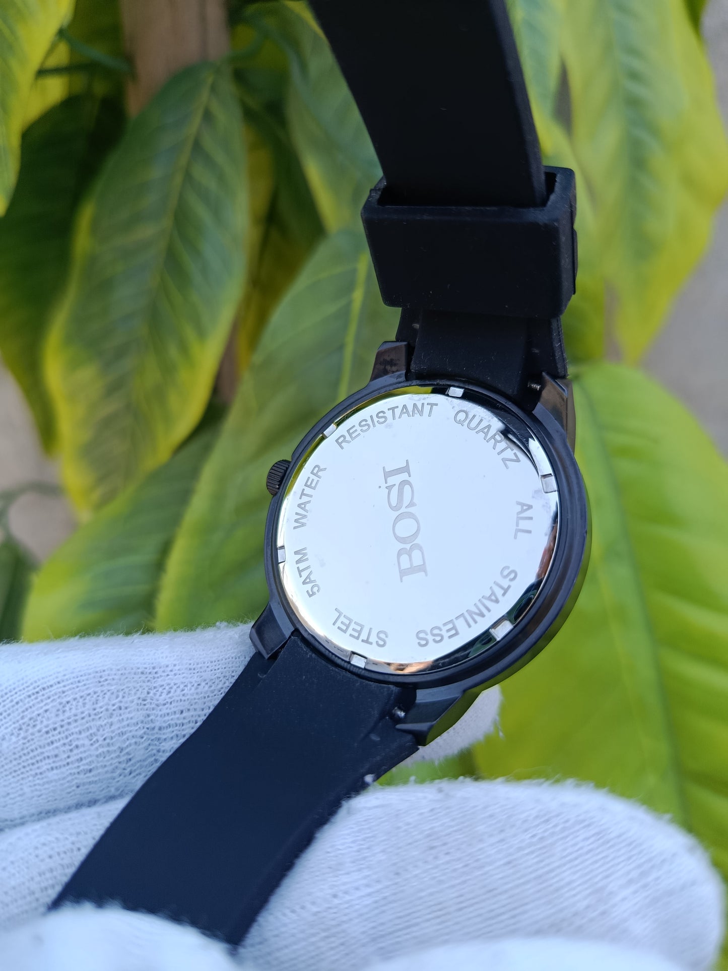 BOSI Men's Sport Watch – All-Black PVD Case, Textured Black Dial, Luminous Hands & Rubber Strap with Date Display