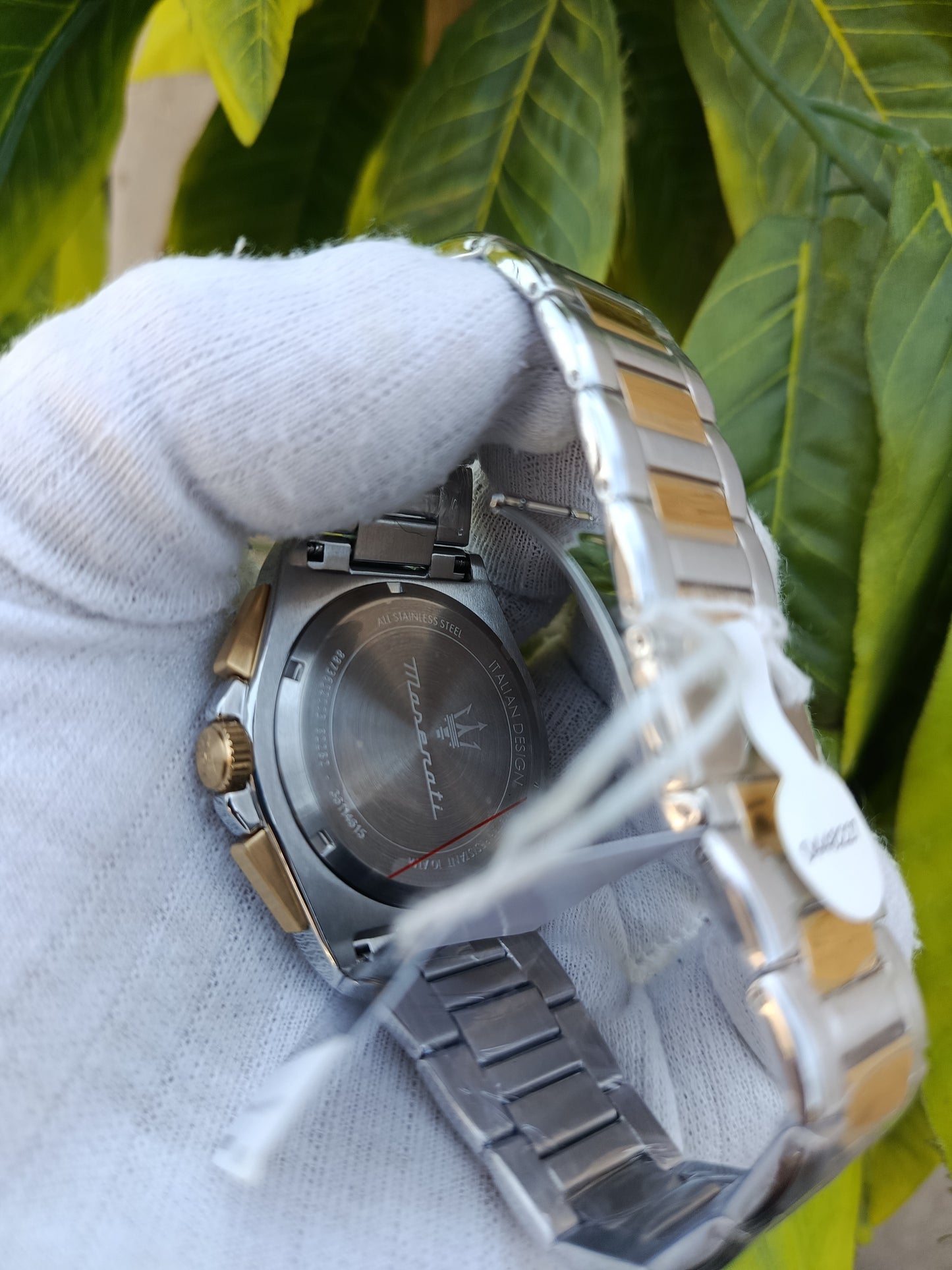Maserati Men's Chronograph Watch – Two-Tone Stainless Steel Bracelet, Black Textured Dial, Tachymeter Bezel & Gold Accents