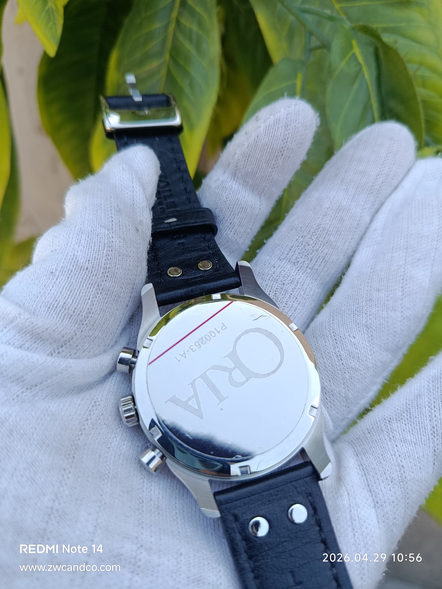 ORIA Men's Chronograph Watch Black Dial with Red Accents & Genuine Leather Strap