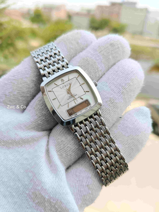 LOBOR Ana-Digi Quartz Watch | Square Dial | Stainless Steel Bracelet