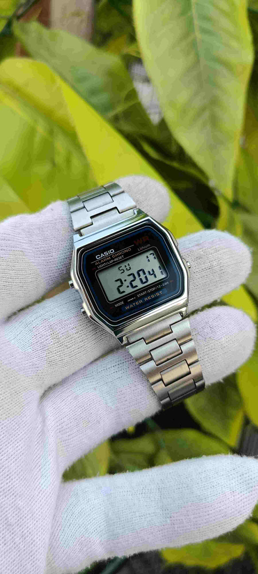 Casio A158WA Stainless Steel Digital Watch – Alarm Chrono, Water Resistant, Retro Classic