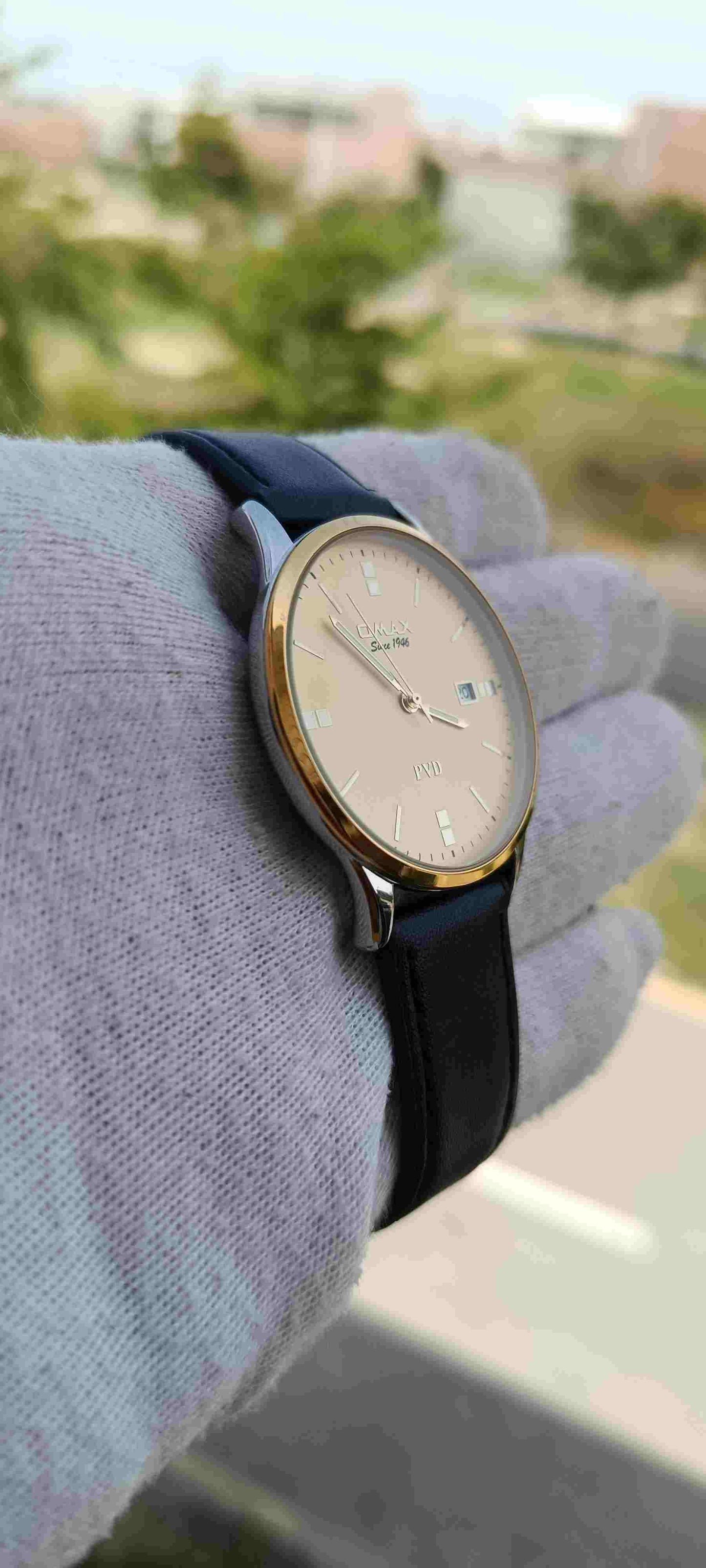 Vintage Gold Dial Black Leather Strap light Weight Watch | Classic 1946 Dress Watch