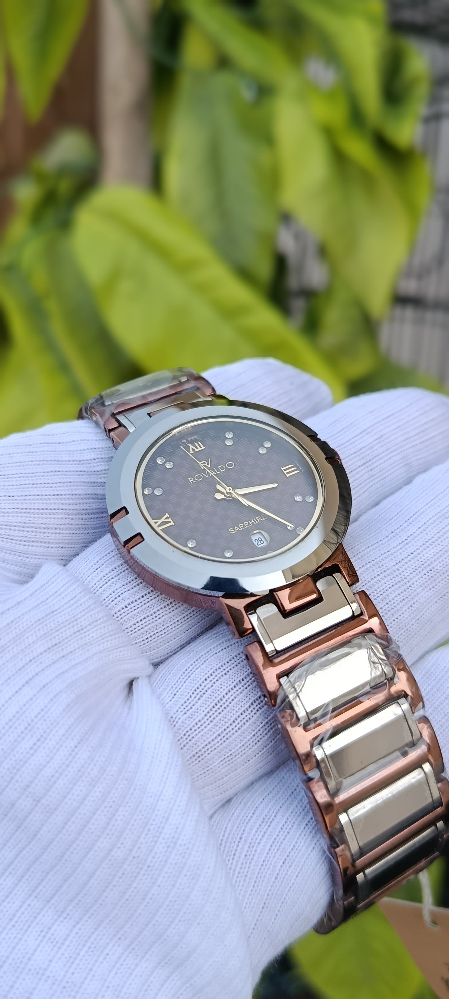Rovaldo Sapphire Ceramic Brown Rose Gold Diamond Dial Men's Watch