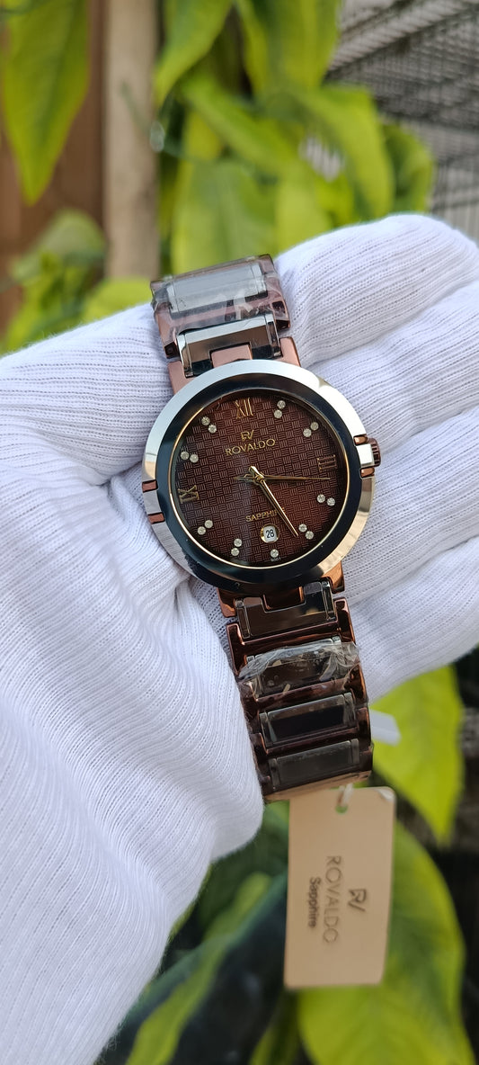 Rovaldo Sapphire Ceramic Brown Rose Gold Diamond Dial Men's Watch