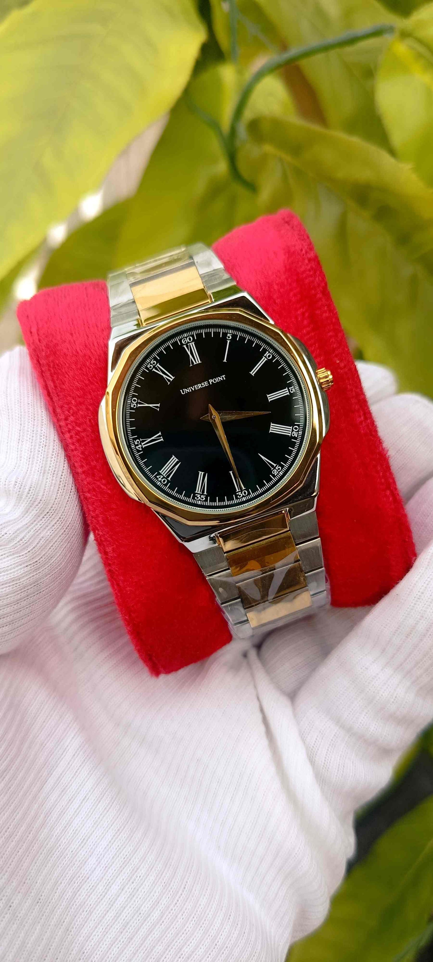 Universe Point Two-Tone Polished Dress Watch with Roman Numerals