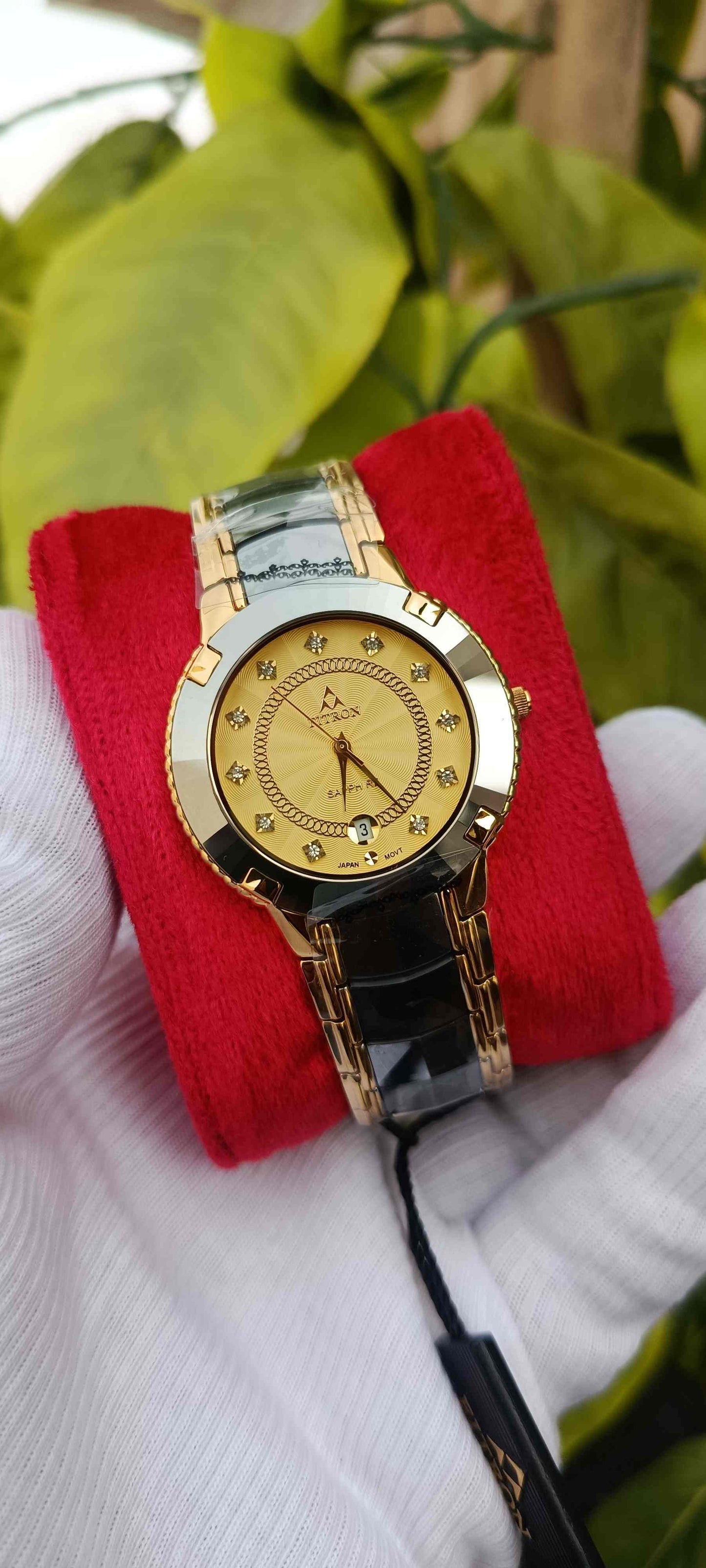 Fitron Gold-Tone Dress Watch with Crystal Indices