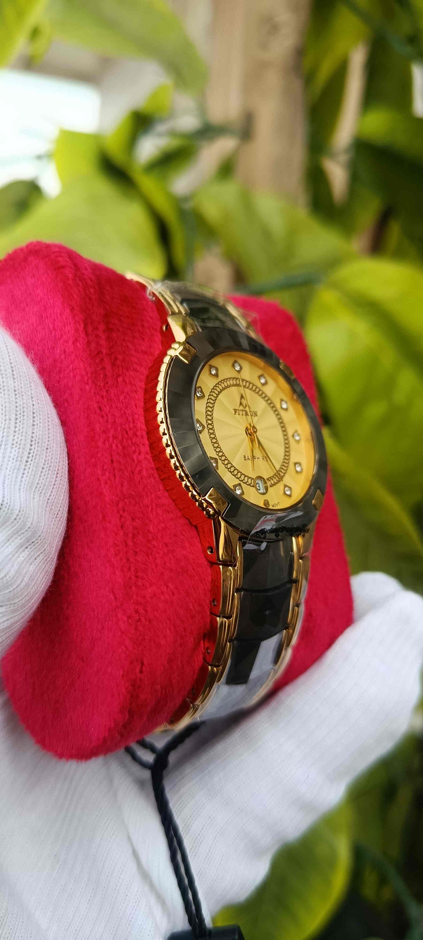 Fitron Gold-Tone Dress Watch with Crystal Indices